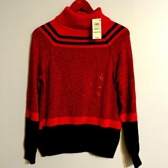 Karen Scott Cotton Turtleneck Kenton Stripe Sweater Women's Small Red/Black NWT - Picture 10 of 13